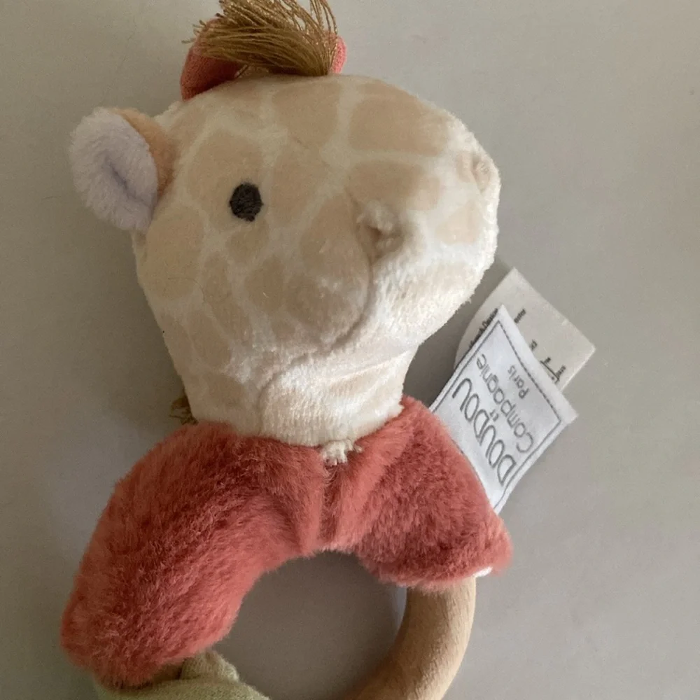 Doudou et Compagnie Paris Couleurs Savane Giraffe Plush Baby rattle Teether new